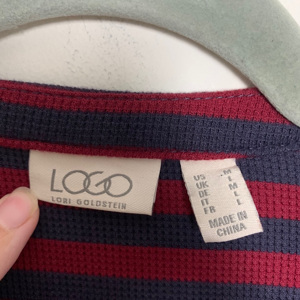 LOGO Lori Goldstein Striped Cardigan Lace Hem - Picture 3 of 5